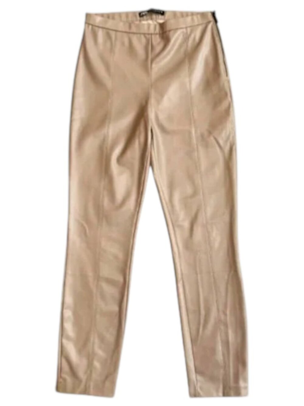 Zara Faux Leather Pants Camel High Rise Slim Ankle M - Picture 2 of 8